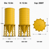 Silo en acier boulonné robuste 2000T, réservoir de stockage de ciment et de cendres de 12500 mm de diamètre avec 8 pieds de support pour travaux de construction