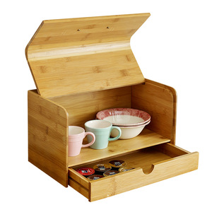 Bamboo Bread Storage Box With Lid And Drawer For <b>Kitchen</b> Desktop Organization Rectangle Shape Covered Design - Product Image 1