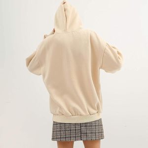 Sweat-shirt à capuche pour femme, motif grenouille mignonne, style skateboard, manches longues, en coton, couleur abricot, décontracté, respirant, tricoté - Product Image 3