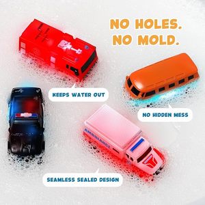 Jouets de bain lumineux pour voiture, lot de 4 jouets lumineux activés par l'eau, véhicules aquatiques flottants sans trou pour tout-petits et bébés, jouets de bain pour des heures sans fin - Product Image 3