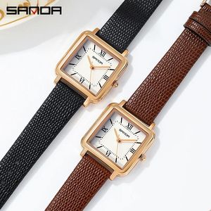 Sanda 1103 Luxury Casual Square Simple Leather <b>Women</b> <b>Watches</b> Waterproof Sport Quartz Wristwatch Mesh Steel Fashion Style Clock - Product Image 2