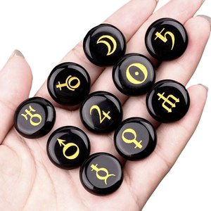 Piedra preciosa redonda <span class=keywords><strong>de</strong></span> obsidiana <span class=keywords><strong>de</strong></span> 18MM, símbolo planetario, abalorios <span class=keywords><strong>de</strong></span> piedra grabada con láser, juego <span class=keywords><strong>de</strong></span> 10 piezas, regalo <span class=keywords><strong>de</strong></span> adorno <span class=keywords><strong>de</strong></span> piedra Natural - Product Image 3