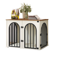 FURRIVO Meuble de luxe pour chien, table d'appoint, dessus en bois style ferme, cage en acier robuste, double porte latérale, écologique
