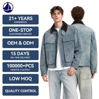 Veste utilitaire OEM pour homme en coton texturé, style vintage, délavée et vieillie, col montant, multi-poches cargo, coupe ample, coupe-vent, vêtement de travail