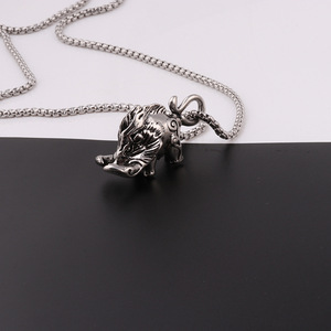 Collier Punk avec <span class=keywords><strong>pendentif</strong></span> en forme de <span class=keywords><strong>sanglier</strong></span>, collier en alliage avec animaux primitifs, chaîne de pull, bijoux de mode, cadeau - Product Image 3