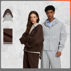 Vêtements pour hommes |   Sweat à capuche court zippé pour homme, coupe carrée, automne et hiver, sweat à capuche tricoté en tissu air-layer de haute qualité - Product Image 5