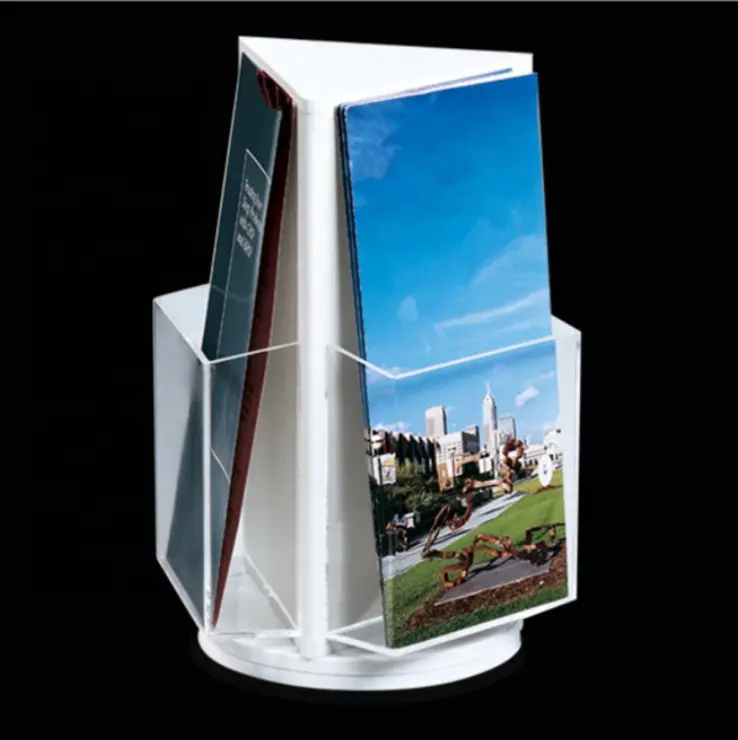 acrylic display stand sign menu holder 3-sided rotating display 3 pockets acrylic table stand rotating menu brochure holder rack