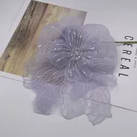 Nouvelle usine coloré blanc tissu fleurs Organza Satin mousseline de soie décoration de Table fleur patch couture 3D Application fleurs