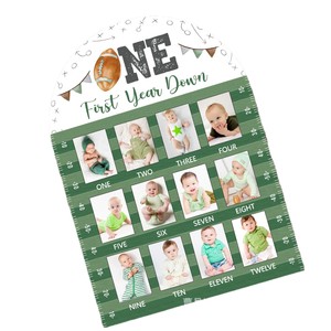 Wooden Baby Milestone Photo <b>Frame</b> Sports Theme First Year Display Wall Decor Oval Shape Durable Material - Product Image 1