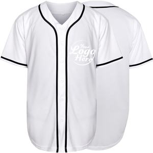 Mode Hip Hop Baseball Shirt Blanc Boutonné À Manches Courtes Jersey Tee Unisexe - Product Image 1