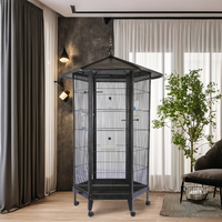 Grande cage à oiseaux hexagonale en fer forgé pour l'extérieur personnalisée, motif solide, maison pour animaux de compagnie, perroquet, canari, volière, boîte pour animaux volants