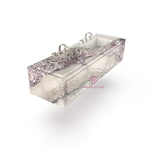 Meuble-lavabo flottant en marbre Calacatta Viola de 72 po avec jupe de 16 po pour la rénovation de salles de bain de maisons et villas modernes de luxe - Product Image 2