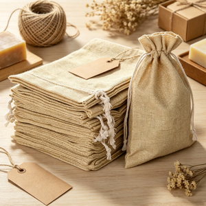 Pochette en jute avec cordon de serrage, sac cadeau en toile de jute naturelle, sac réutilisable avec cordon de serrage pour bijoux, bonbons, emballage de cadeaux de mariage - Product Image 5