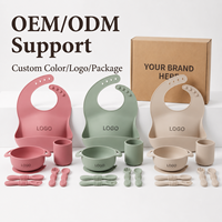 Ensemble d'alimentation pour bébé en silicone en gros avec assiette et bol à ventouse aux couleurs pastel variées et couverts entièrement en silicone