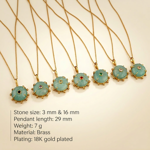 Natural Amazonite Gemstone Brass Pendant Cubic Zirconia Bezel Charms 18K Gold Plated Women's <b>Statement</b> <b>Necklace</b> with Cable Chain - Product Image 1