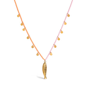 Stainless Steel Seed Bead Fish Pendant Necklace Orange Pink Beaded Chain Animal Shape Vacation Style Jewelry - Product Image 1