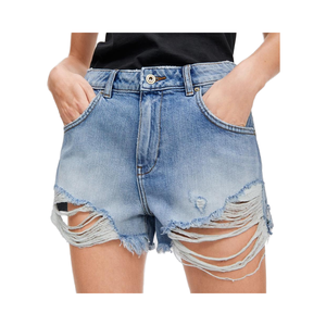 Personalizzi il Logo <span class=keywords><strong>Mini</strong></span> <span class=keywords><strong>Shorts</strong></span> Vintage in Denim da donna Mid Rise allentato stile dritto con tecnica lavata per l'estate - Product Image 1