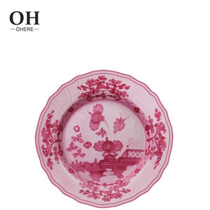 Популярный набор посуды из костяного фарфора для свадеб и торжеств, розовый с цветочным узором, роскошный сервиз, декоративная посуда для мероприятий и кейтеринга - Product Image 5