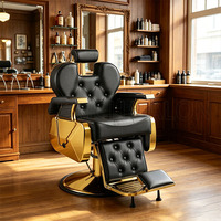 Fauteuil de Barbier de Luxe en Cuir PU Noir et Or, Hydraulique, Inclinable, Pivotant à 360 Degrés, Repose-Pieds Réglable pour Salon et Salle de Séjour