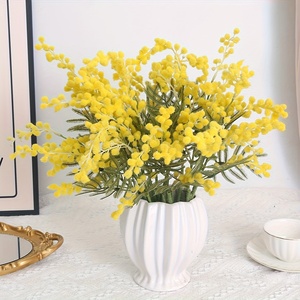 Ramo de Flores Artificiales de <span class=keywords><strong>Acacia</strong></span> y <span class=keywords><strong>Mimosa</strong></span>, 5 Piezas |   Ramas Amarillas de Alasian con Palos de Felpa Simulados de Plástico para Bodas - Product Image 2