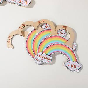 Rainbow Wooden Baby Clothes Hanger, Age-Oriented <b>Storage</b> <b>Rack</b> for Newborn Babies, Creative Cartoon Wooden Clothes Hanger - Product Image 3