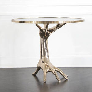 Mesa de centro redonda de lujo moderna hecha a mano Villa latón mesa auxiliar decorativa vidrio templado único muebles de sala de estar de lujo - Product Image 1