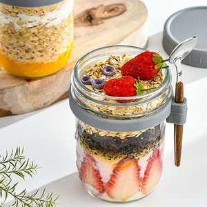 Pot en verre élégant pour petit-déjeuner avec cuillère, idéal pour les flocons d'avoine, le yaourt, les salades, les smoothies et le lait - Product Image 5