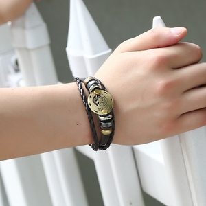 Punk Style Antique Plaqué Or Charme Astrologie Tressé Corde En Cuir Hommes 12 Signe <span class=keywords><strong>Du</strong></span> Zodiaque Bracelet Bijoux - Product Image 2