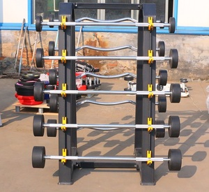 Set di bilancieri dritti e curvi in gomma PU PVC con supporto fisso per bilancieri, per palestra e fitness, per sollevamento pesi da 20 kg a 50 kg - Product Image 1