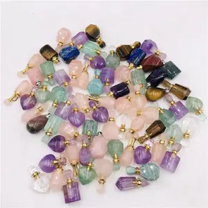 Mini colar de vidro natural vazio, colar personalizado de luxo, antigo, rosa, com óleo de vidro, garrafa de perfume de cristal