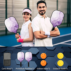 Palas y pelotas de pickleball de grafito duraderas para principiantes con textura mate y alto efecto giratorio. Incluye 2 palas con bolsa de transporte. - Product Image 2