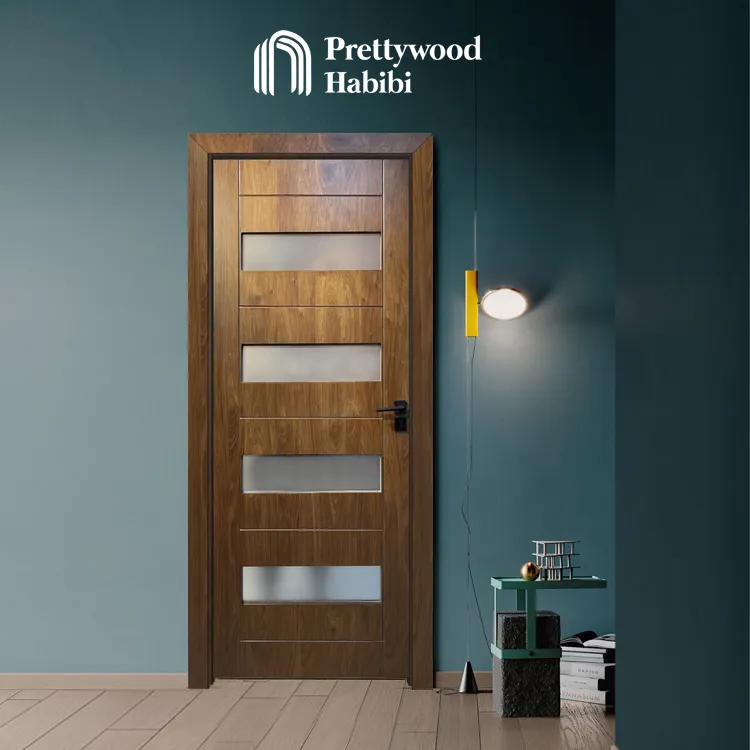 Prettywood ประตูภายในที่ทันสมัยไม้เนื้อแข็งอเมริกันวอลนัทสีดำประตูห้องนอนห้องนั่งเล่นประตูสำหรับบ้าน