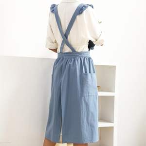 Baumwoll-Leinen Schürze Einfarbig Reinigungs- und Kochschürze für Küche und Garten für Frauen und Mädchen mit Taschen - Product Image 4