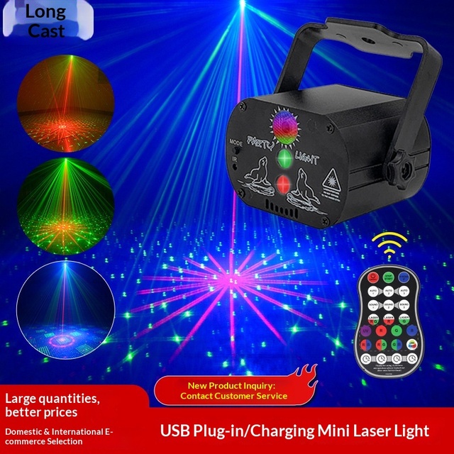 Cross-border USB Rechargeable Mini Laser Stage Light Christmas Atmosphere Starry Sky Projection Light Red Green Blue CE DJ