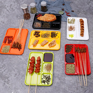 จานซอสบาร์บีคิวเกาหลี สำหรับเสียบย่าง พร้อมเครื่องปรุงแบบแห้งและแบบเปียก ถาดจิ้มพลาสติก ภาชนะสำหรับร้านอาหาร รูปทรงสี่เหลี่ยมผืนผ้า สีพื้น - Product Image 5