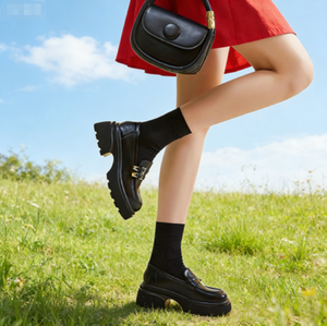 Mocassins à talon haut en cuir véritable à semelle épaisse pour femmes, chaussures de marche pour toutes les saisons - Product Image 2