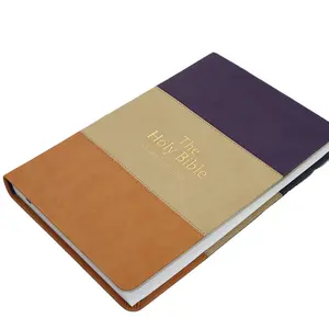 OEM Best Selling Printing Service Customized Designer Hot Stamping PU Leather Cover Book Sewing Binding English Spanish Bible