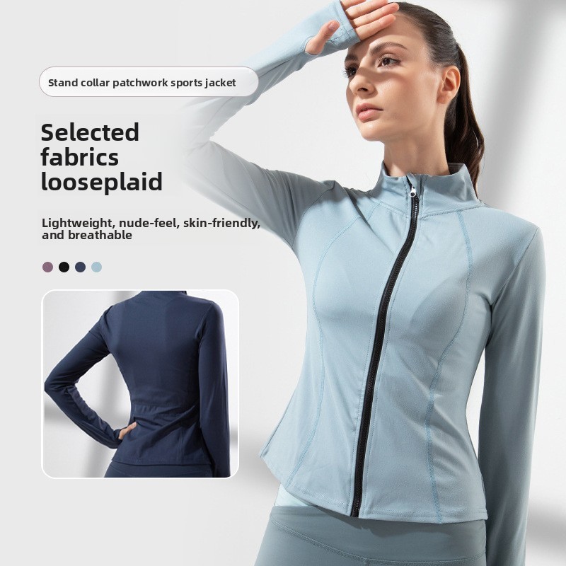 Autumn Winter Sports Yoga Jacket Women Elastic Zipper Outdoor Running Fitness Sweatshirt Sweat-Wicking Spandex/Polyester Top