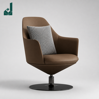 Fauteuil de Visiteur de Luxe en Cuir Rembourré avec Coussin à Carreaux et Base Ronde en Métal – Idéal pour Bureau de Direction, Réception et Hall d'Accueil