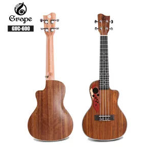 Music store supplier factory wholesale price walnut special sound hole design cutaway body concert ukulele