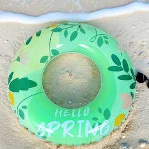 Bouée de natation gonflable pour femme, motif feuille verte et fleur, <span class=keywords><strong>texte</strong></span> 'HELLO SPRING', imprimé mignon, épaisse, sûre et anti-basculement, pour le marché international - Product Image 1