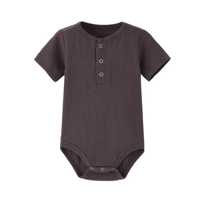 Short Sleeve Unisex Infant Clothing Ribbed Baby Romper Boys Girls Clothes Solid Color Newborn Rib Stitch Baby Bodysuit Knitted