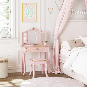 Table de maquillage rose <span class=keywords><strong>en</strong></span> <span class=keywords><strong>bois</strong></span> pour enfants avec miroir pour petites filles - Product Image 5