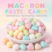 Bonbons Macaron Pastel Guimauve Assortis en Forme de Cube et de Cœur, Mouchetés et Unis, avec Revêtement Mat Doux, Confiserie Sucrée