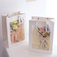 Sac en papier kraft écologique biodégradable avec fenêtre transparente et nœud en ruban, personnalisé avec logo imprimé, pour emballage cadeau floral