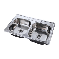 Évier de cuisine moderne en acier inoxydable à double bac, installation sur comptoir, robinet non intégré, bassin de lavage domestique pour cuisine
