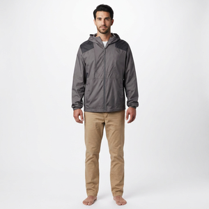 Custom OEM Waterproof Windproof <b>Canvas</b> Stand Collar Outdoor Running Hooded Windbreaker Jacket for Men - Product Image 1