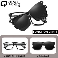 Lunettes de soleil polarisées pour hommes TR90 noires avec clip magnétique anti-soleil, activités de plein air, fonction 3 en 1 anti-lumière bleue pour lunettes de vue