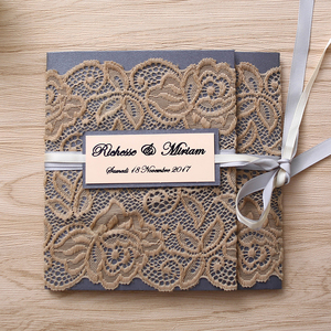 Carte d'invitation élégante de ruban découpé au <span class=keywords><strong>laser</strong></span> de <span class=keywords><strong>dentelle</strong></span> de fleur de tri pli pour l'anniversaire de <span class=keywords><strong>mariage</strong></span> doux 15 16 - Product Image 5