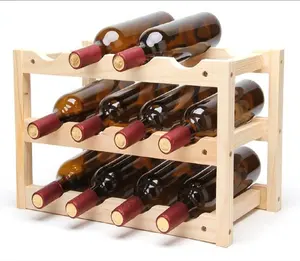 Bar And Kitchen Tabletop Free Stand Wine Storage Shelf 12 bottles 3 tier Folding Stackable Wooden Wine Rack